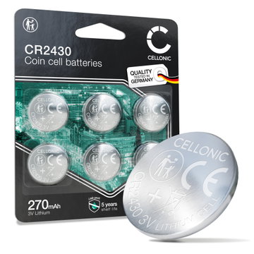 CELLONIC CR2430 Knopfbatterie (Lithium, 270mAh, 3V) for Car Keys Medical Devices Watches - x6-Pack