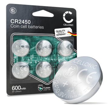 CELLONIC CR2450 Knopfbatterie (Lithium, 600mAh, 3V) for Car Keys Garage Door Openers Smart Home Devices - x6-Pack